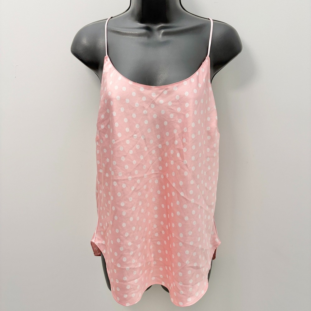 Victoria's Secret Camisole Polka Dot Satin Racerback Pink Large